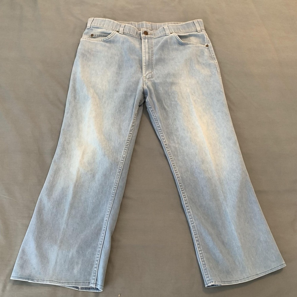 Vintage Levis 442 Jeans Mens 38x31 (35x23) Light Blue Wash Denim USA Orange Tab